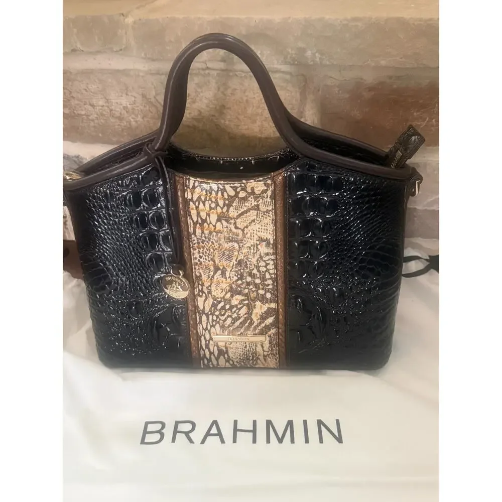 Brahmin Mini Duxbury Melbourne Toasted Almond Croc Leather Satchel Handbag Purse